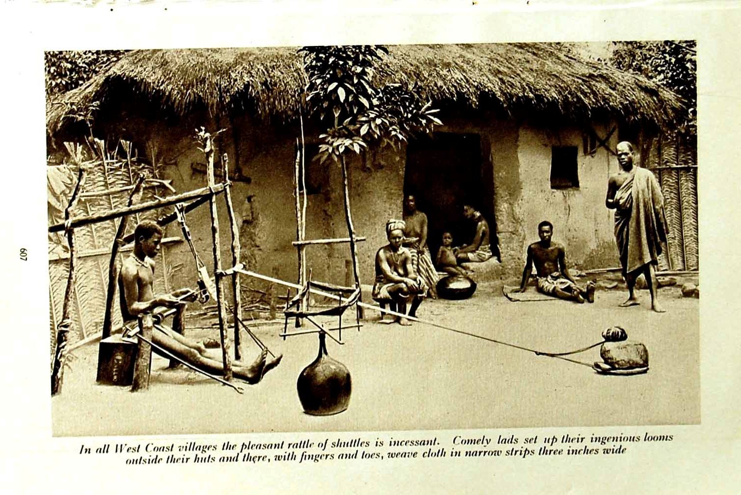 Original Old Vintage Print C1920 Africa Village Looms Shuttles King Mapon Toga