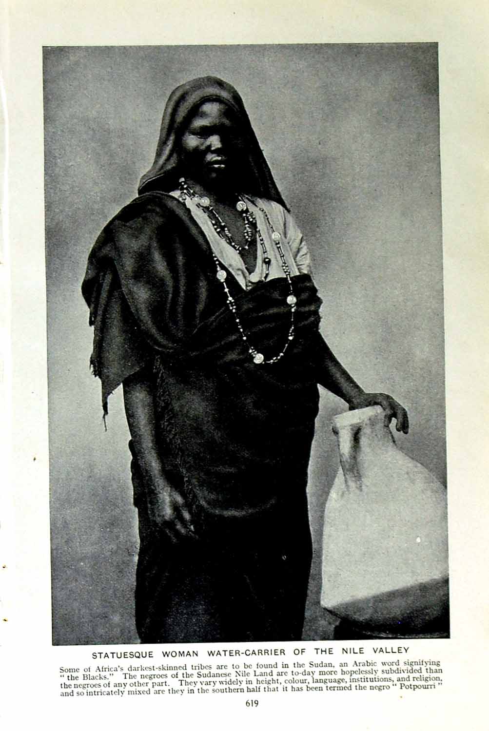 Old Vintage Print C1920 Woman Water-Carrier Nile Africa Bisharin Tribes 20th