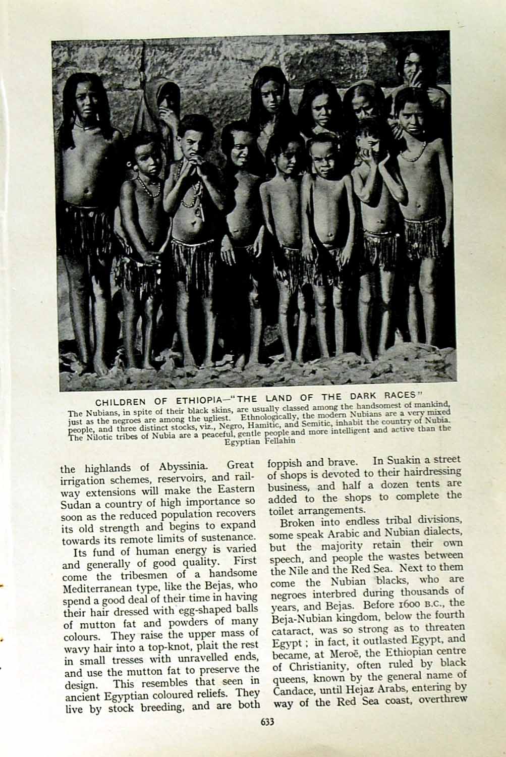 Old Vintage Print C1920 Children Ethiopia Africa Nubians Bahr-El-Ghazal 20th