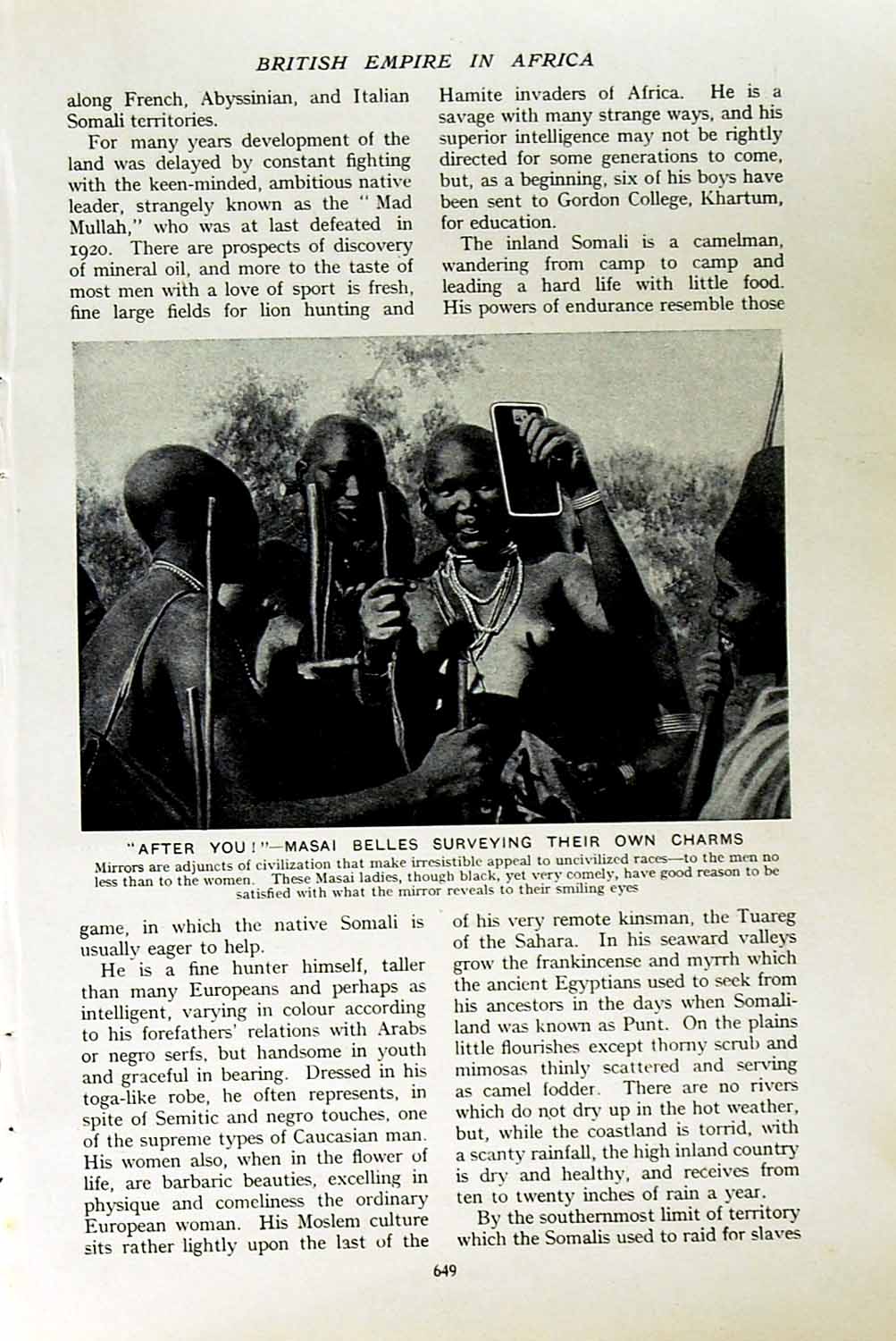 Original Old Vintage Print C1920 Masai Women Ladies Africa Scions Men Warriors