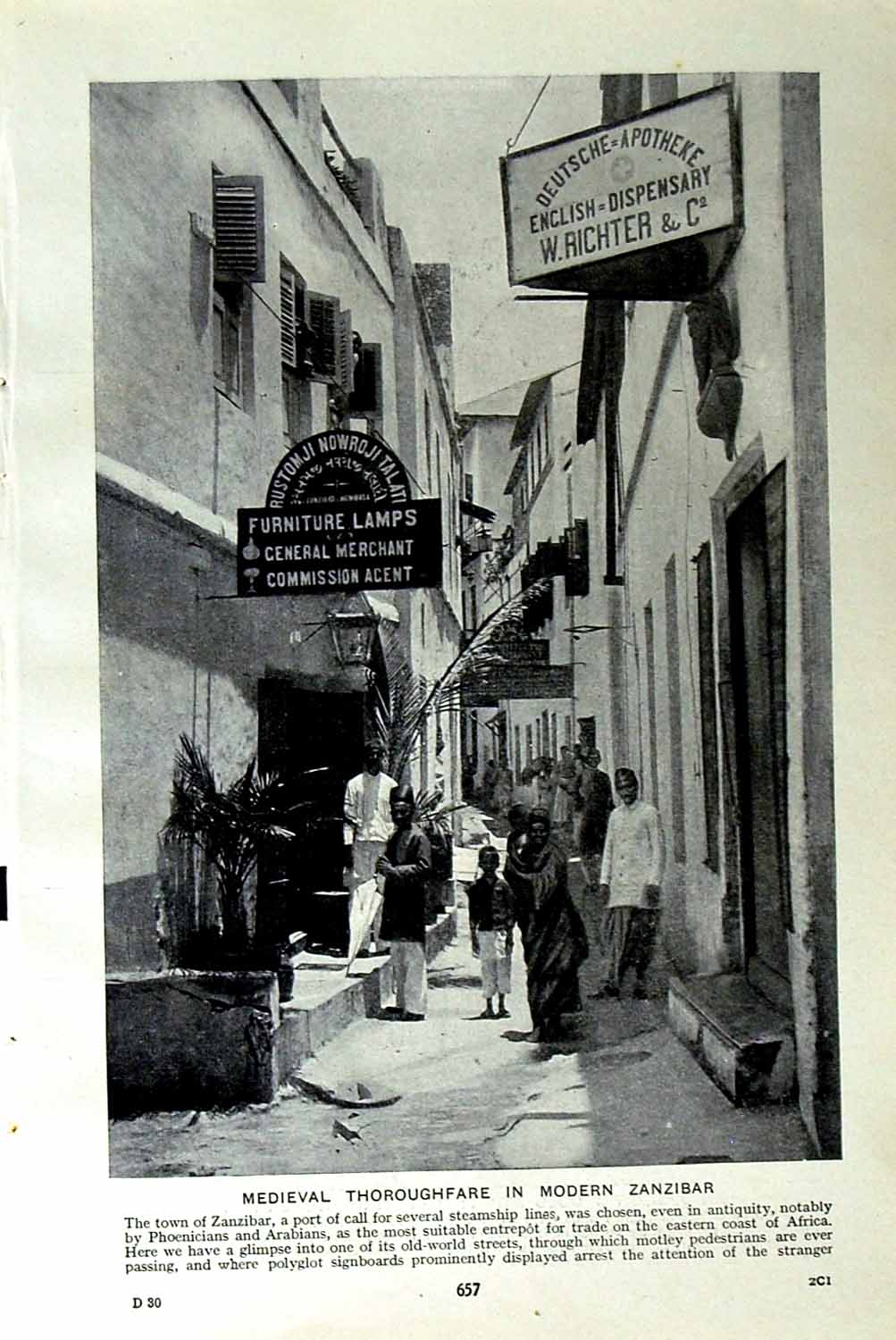 Old Vintage Print C1920 Zanzibar Africa Street Cloves Trees Buds Drying 20th
