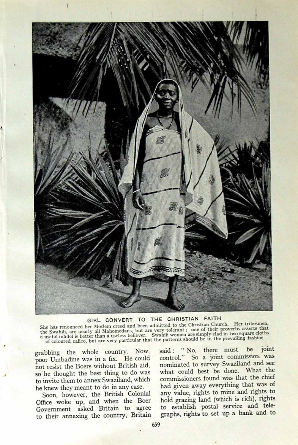 Old Vintage Print C1920 Moslem Girl Christian Church Swahili Slave Africa 20th