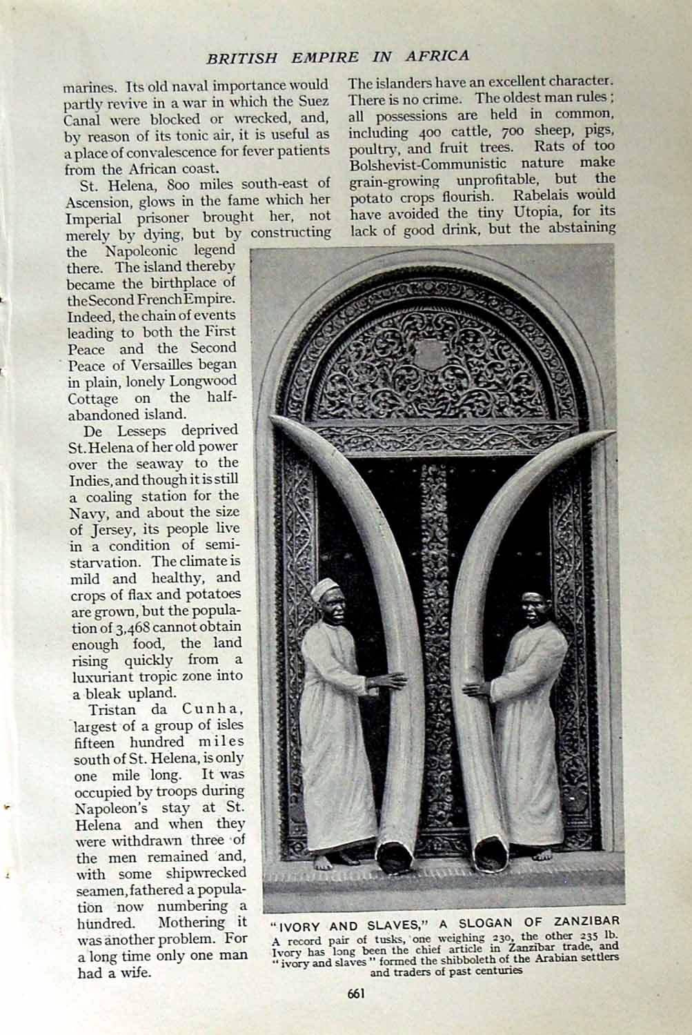 Original Old Vintage Print C1920 Ivory Tusks Slogan Zanzibar Hunters Bangweolo