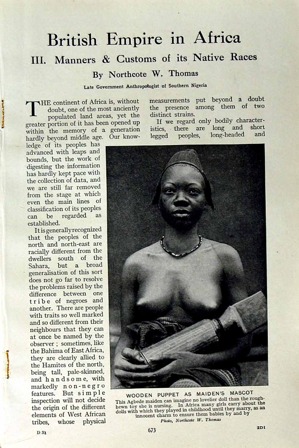 Original Old Vintage Print C1920 Agbede Woman Wooden Puppet Africa Warri Mendi