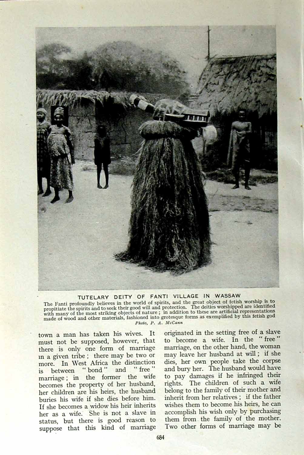 Old Vintage Print C1920 Tutelary Deity Fanti Village Wassaw Africa Empire 20th