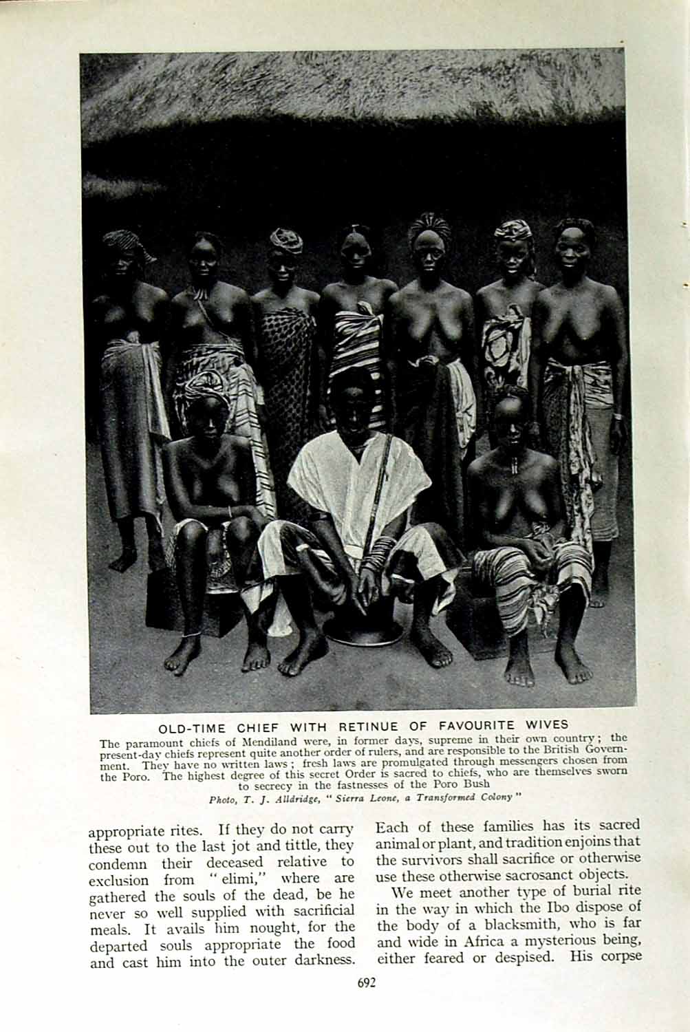 Original Old Vintage Print C1920 -Time Chief Retinue Wives Women Mendiland 20th