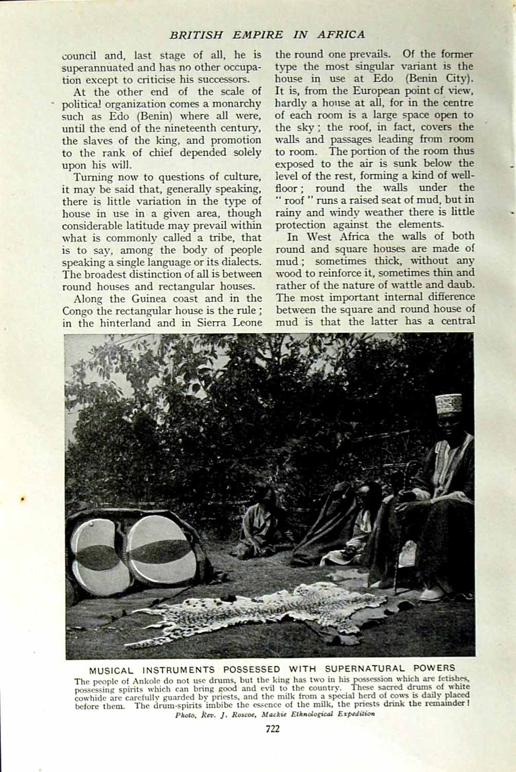 Original Old Vintage Print C1920 Musical Instruments Ankole Supernatural Powers
