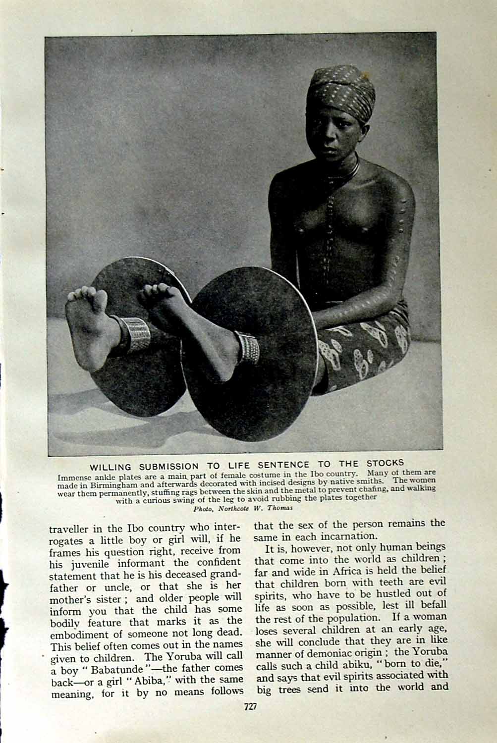 Original Old Vintage Print C1920 Ibo Woman Ankle Plates Stocks Swaziland Native