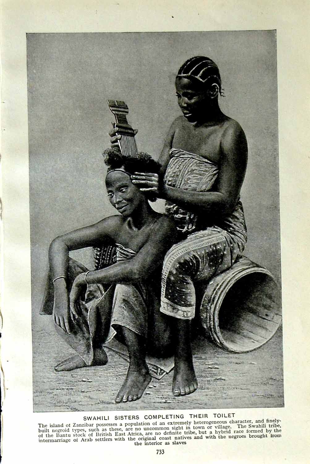 Old Vintage Print C1920 Swahili Sisters Zanzibar Toilet Cage Indigo Leone 20th