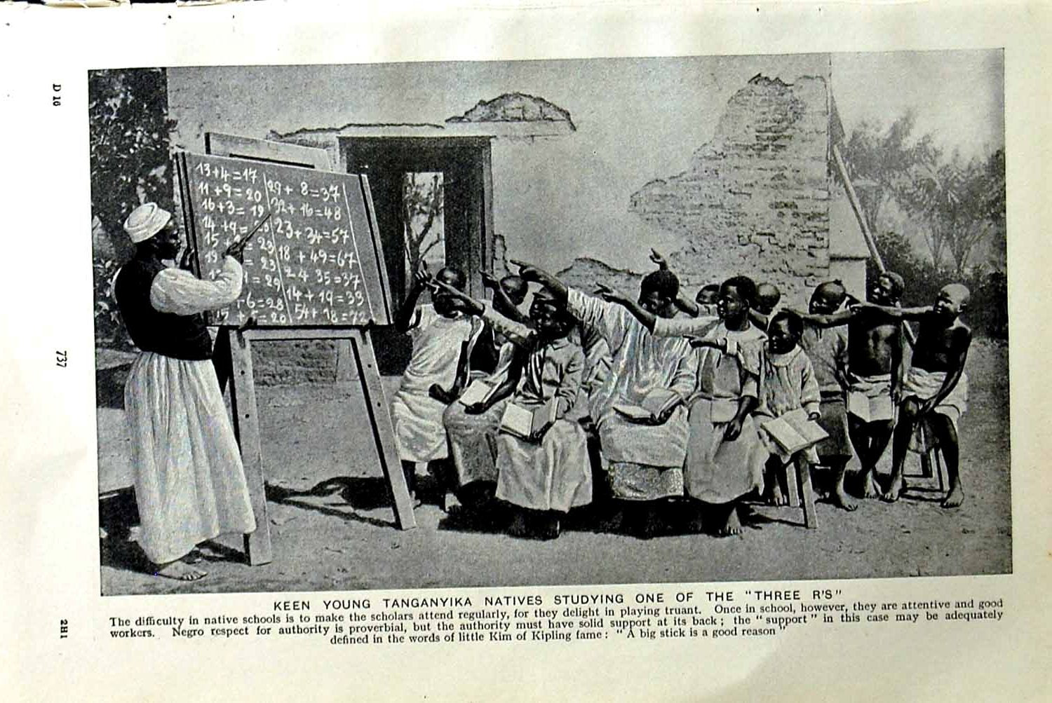 Old Vintage Print C1920 Tanganyika Native School Children Tirbal Carousal 20th