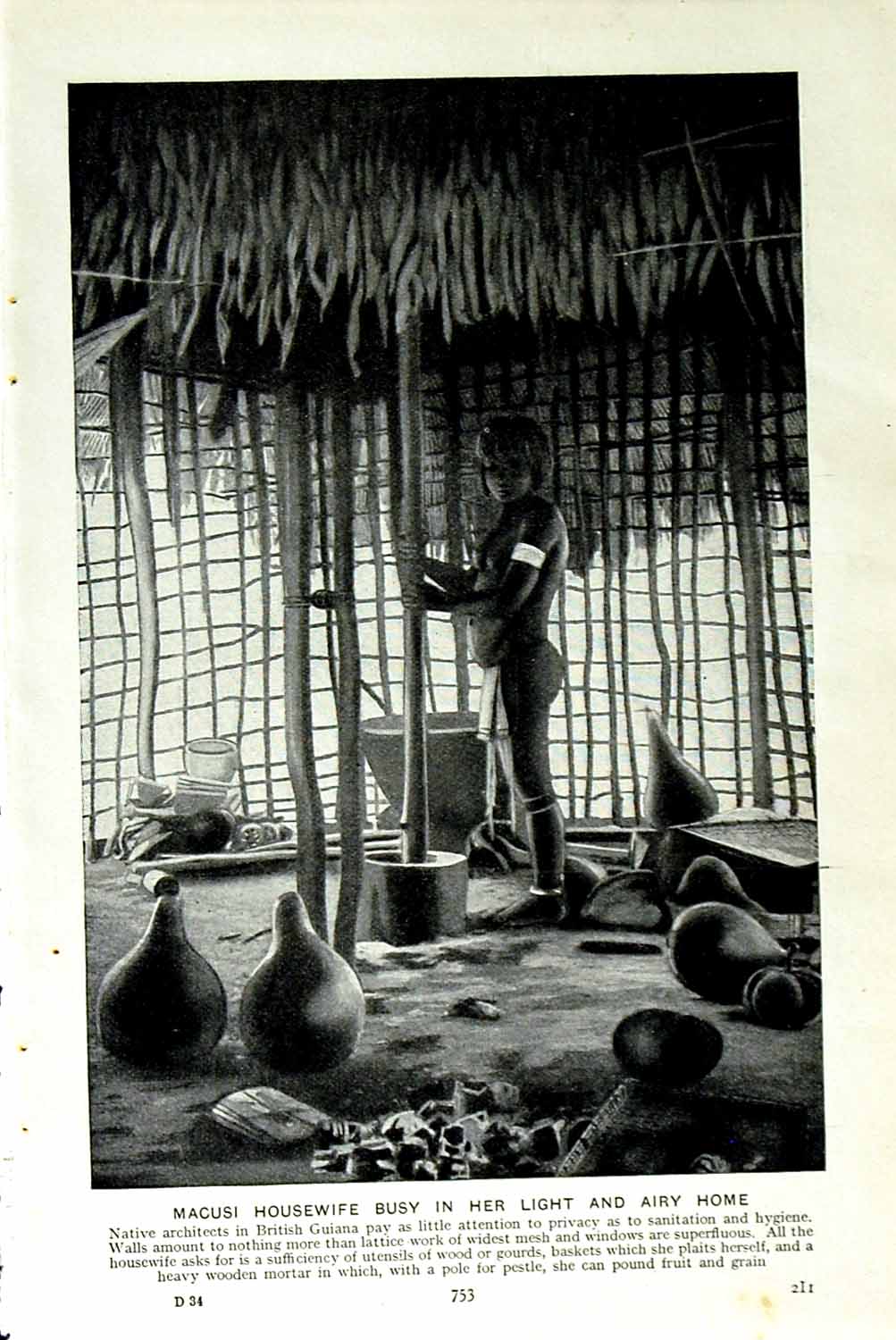 Original Old Vintage Print C1920 Macusi Housewife British Guiana Warraw Indians