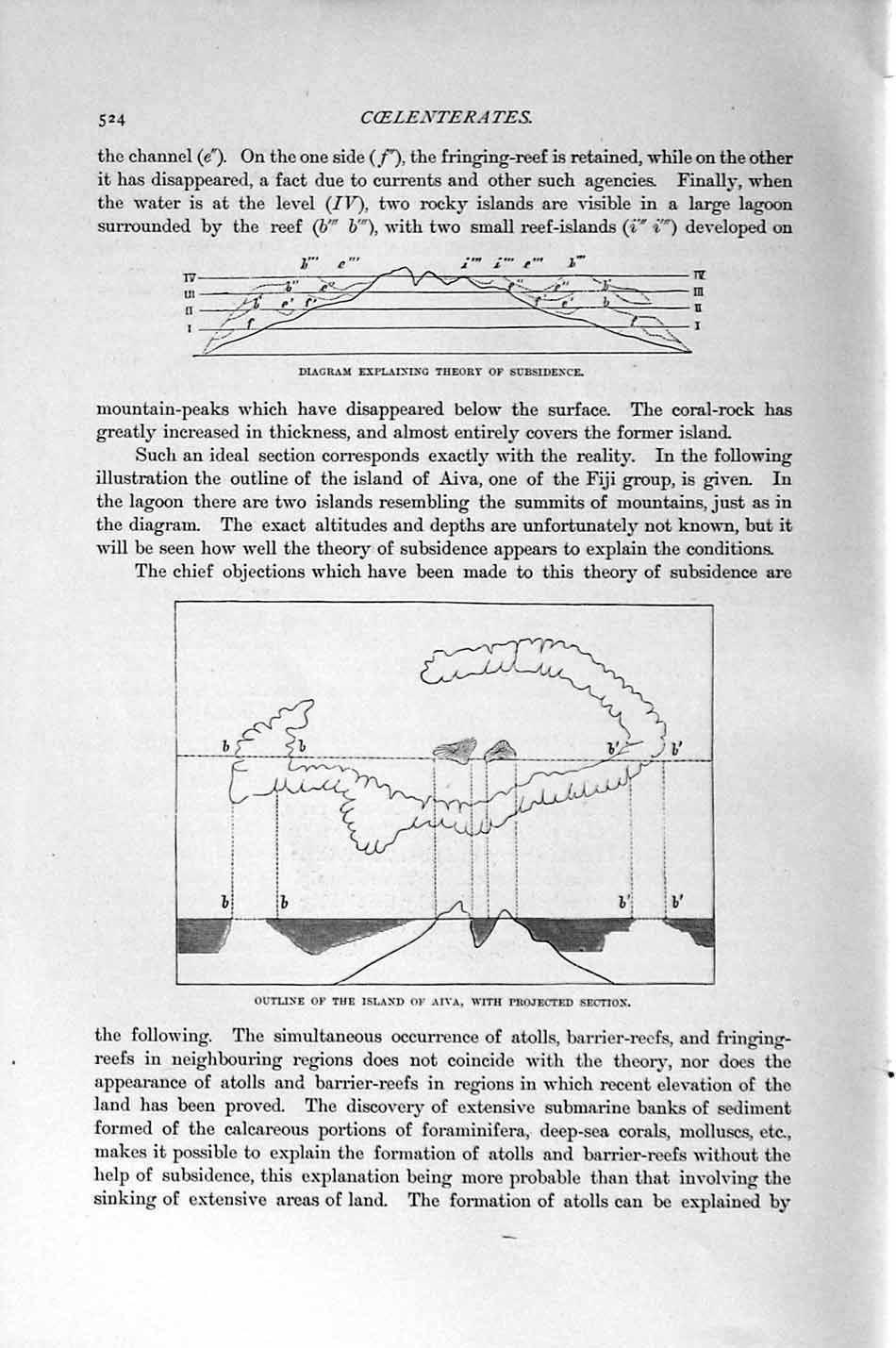 Original Old Antique Print Natural History 1896 Diagram Theory Subsidence Aiva