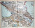 Original Old Antique Print Meyers German Atlas 1900 Map Kaukasien Raku Stawrpol