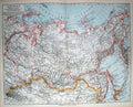 Original Old Antique Print Meyers German Atlas 1900 Map Sibirien Japan Irkutsk