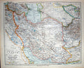 Original Old Antique Print Meyers German Atlas 1900 Map Persien Bochara Kirman