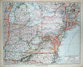 Original Old Antique Print Meyers German Atlas 1900 Map Nordoststaaten America