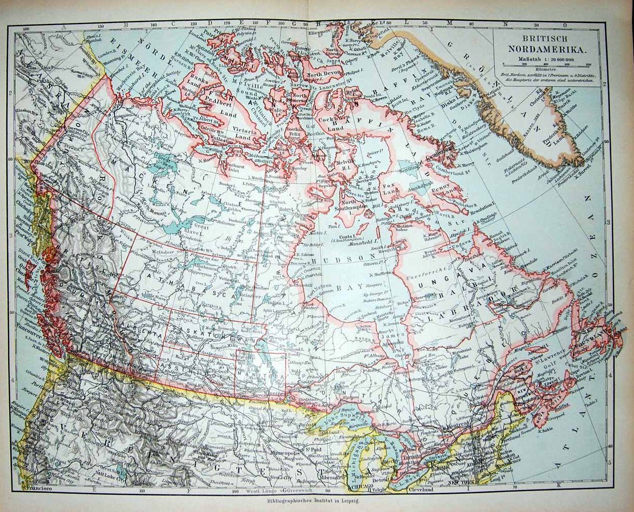 Old Antique Print Meyers German Atlas 1900 Map Nordamerika North America 20th