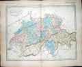 Original Old Antique Print 1860 Map Switzerland Lake Neuchatel Walden Geneva