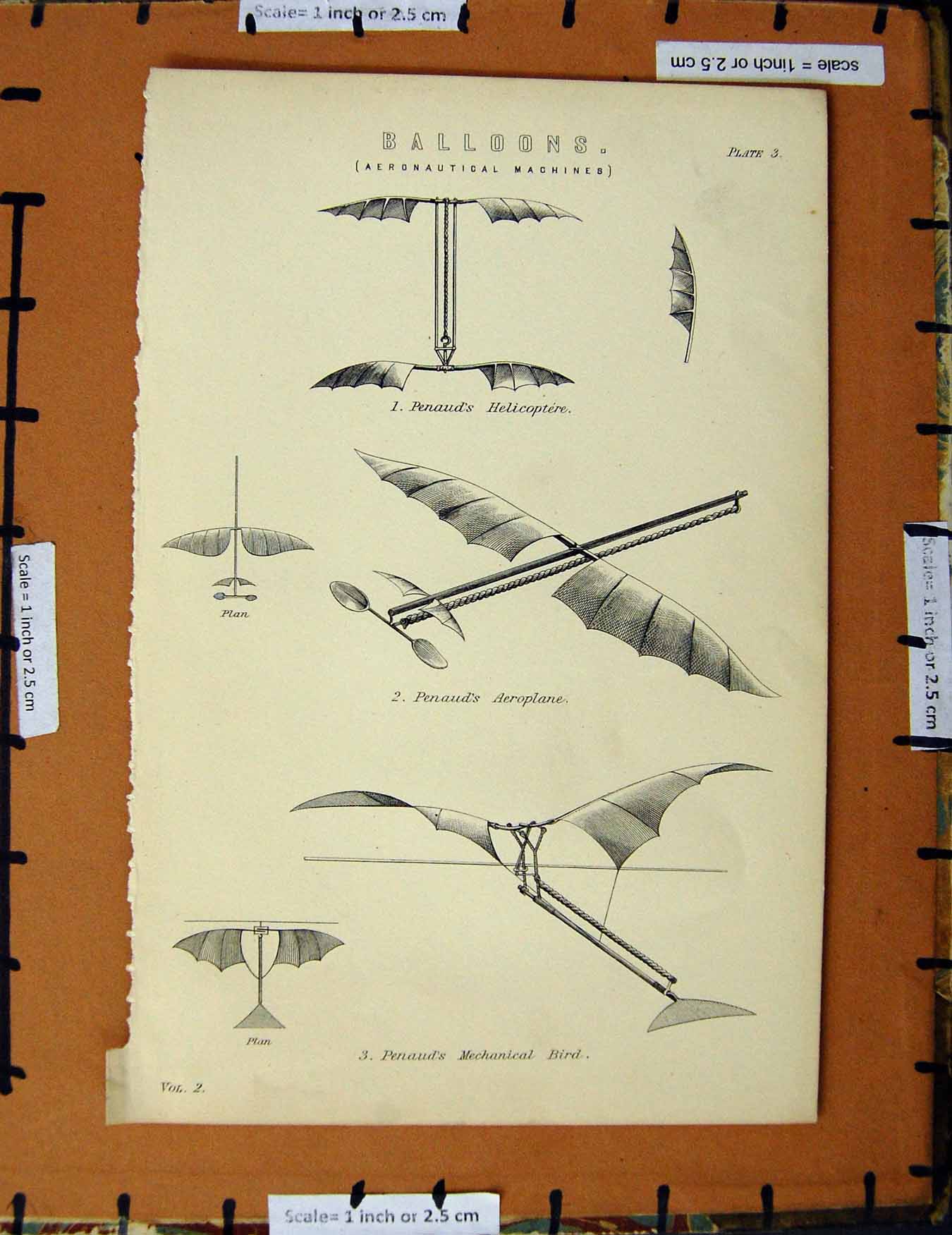 Original Old Antique Print C1800-1870 Aeronautical Machines Balloons 19th