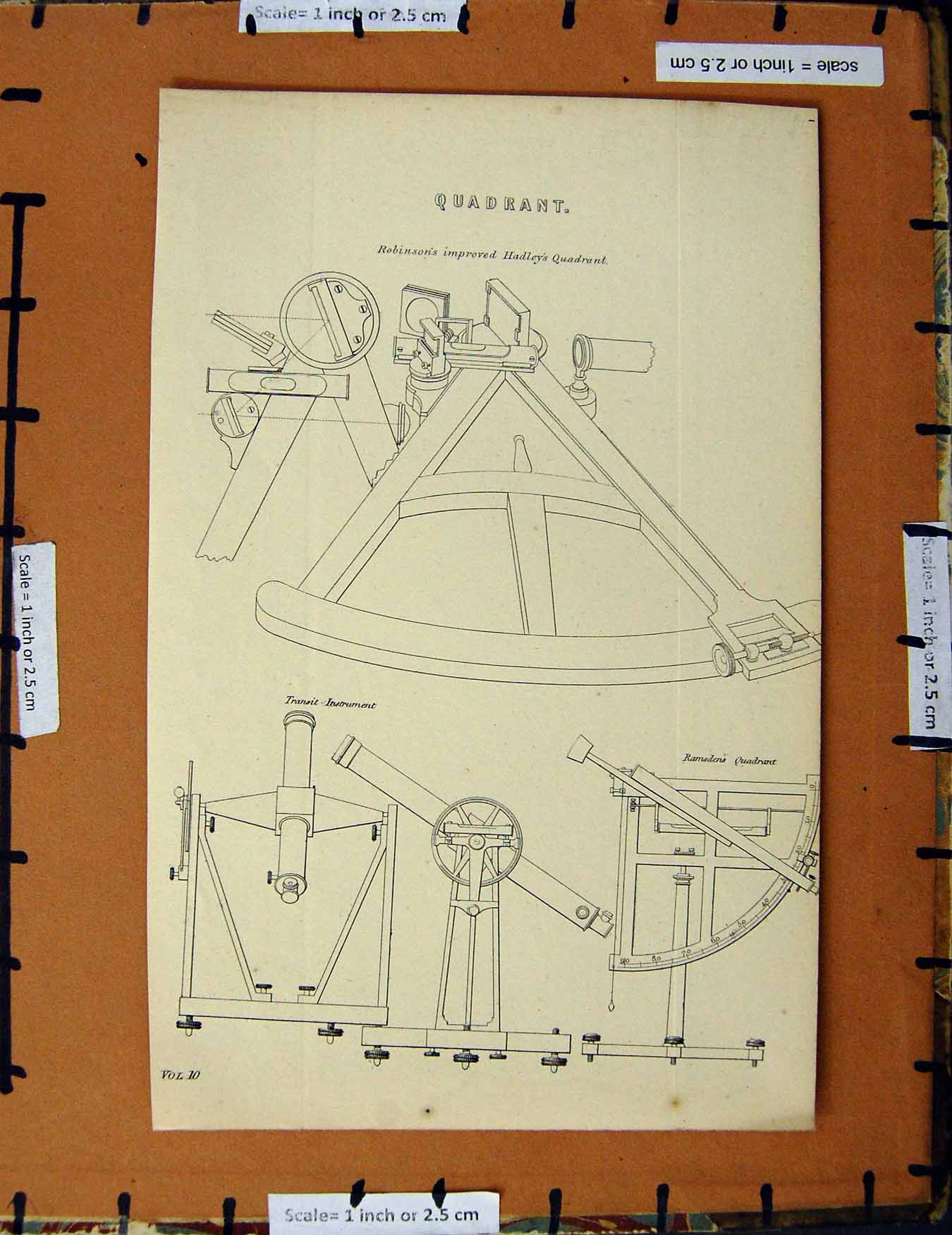 Original Old Antique Print C1800-1870 Quadrant Robinson Hadley Instrument 19th