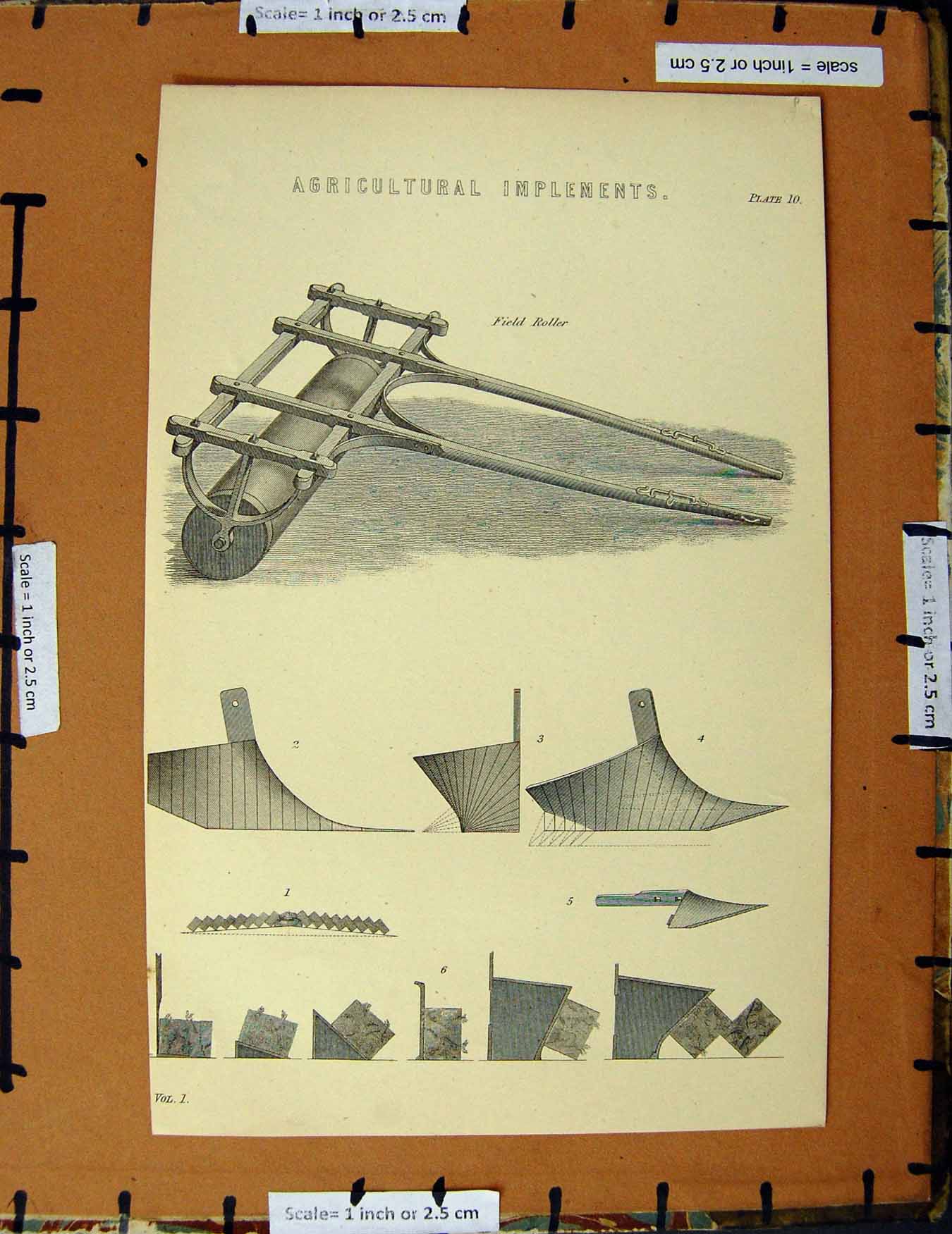 Original Old Antique Print C1800-1870 Agricultural Implements Roller 19th