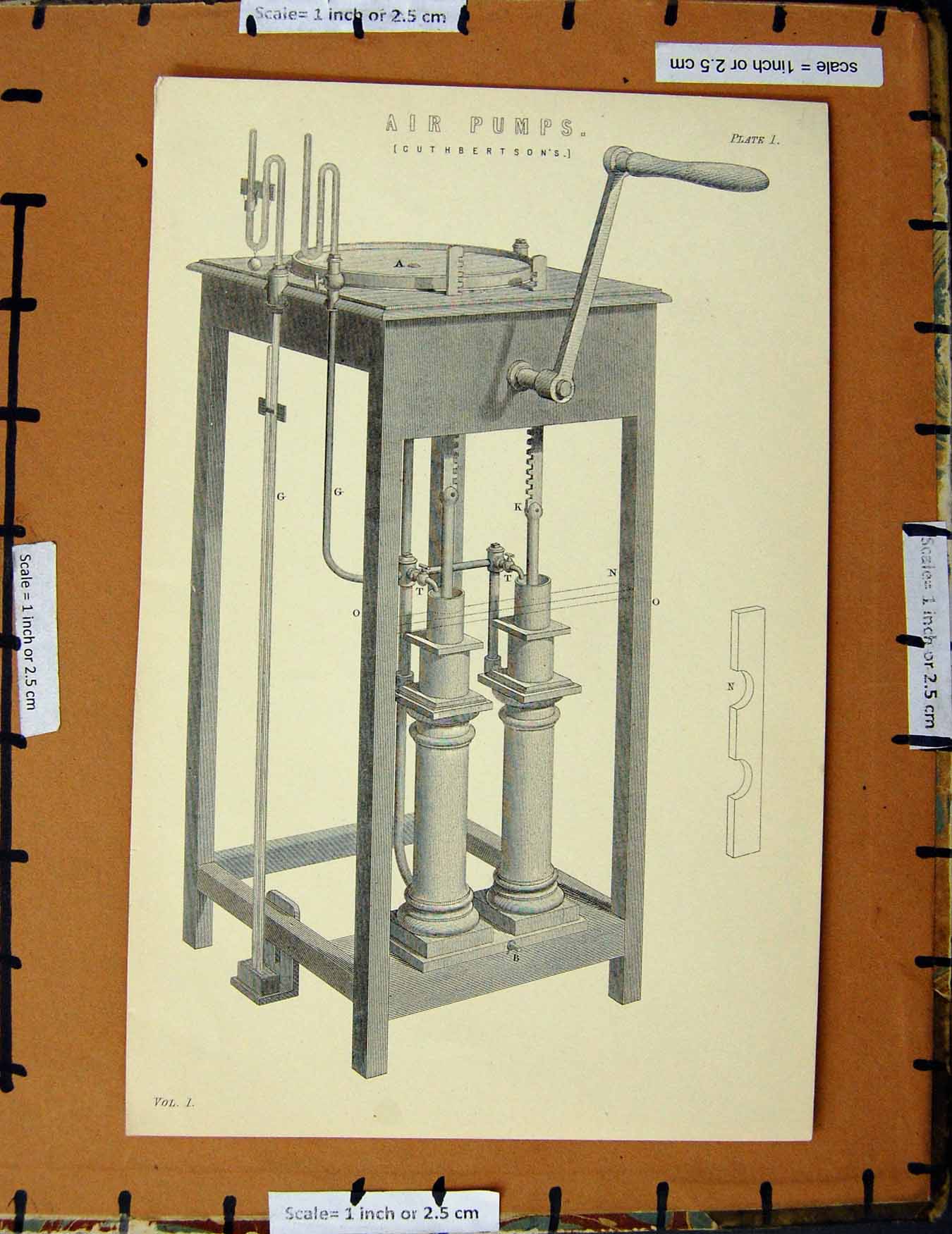 Original Old Antique Print C1800-1870 Air Pumps Cuthbertson Machine 19th