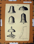 Original Old Antique Print C1800-1870 Bell Chinese Warner Hall Gong 19th