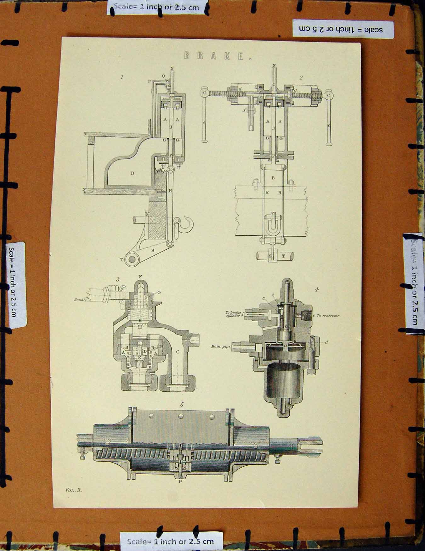 Original Old Antique Print C1800-1870 Brake Machinery Instruments 19th Century