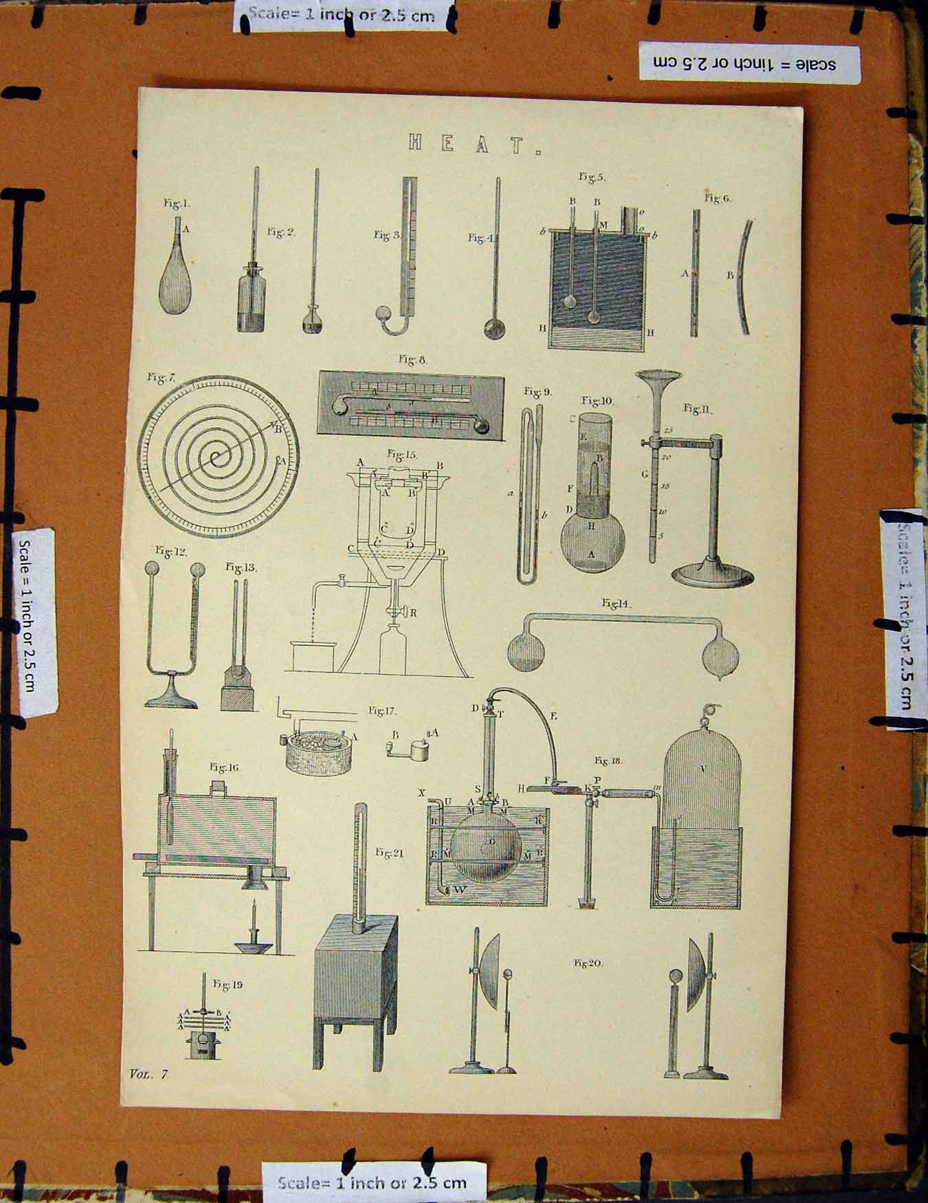 Original Old Antique Print Ref.232 C1800-1870 Heat Instruments Diagrams