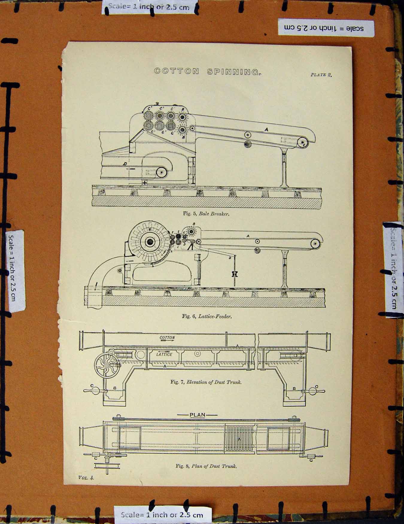 Original Old Antique Print C1800-1870 Cotton Spinning Machinery Napoleonic Era