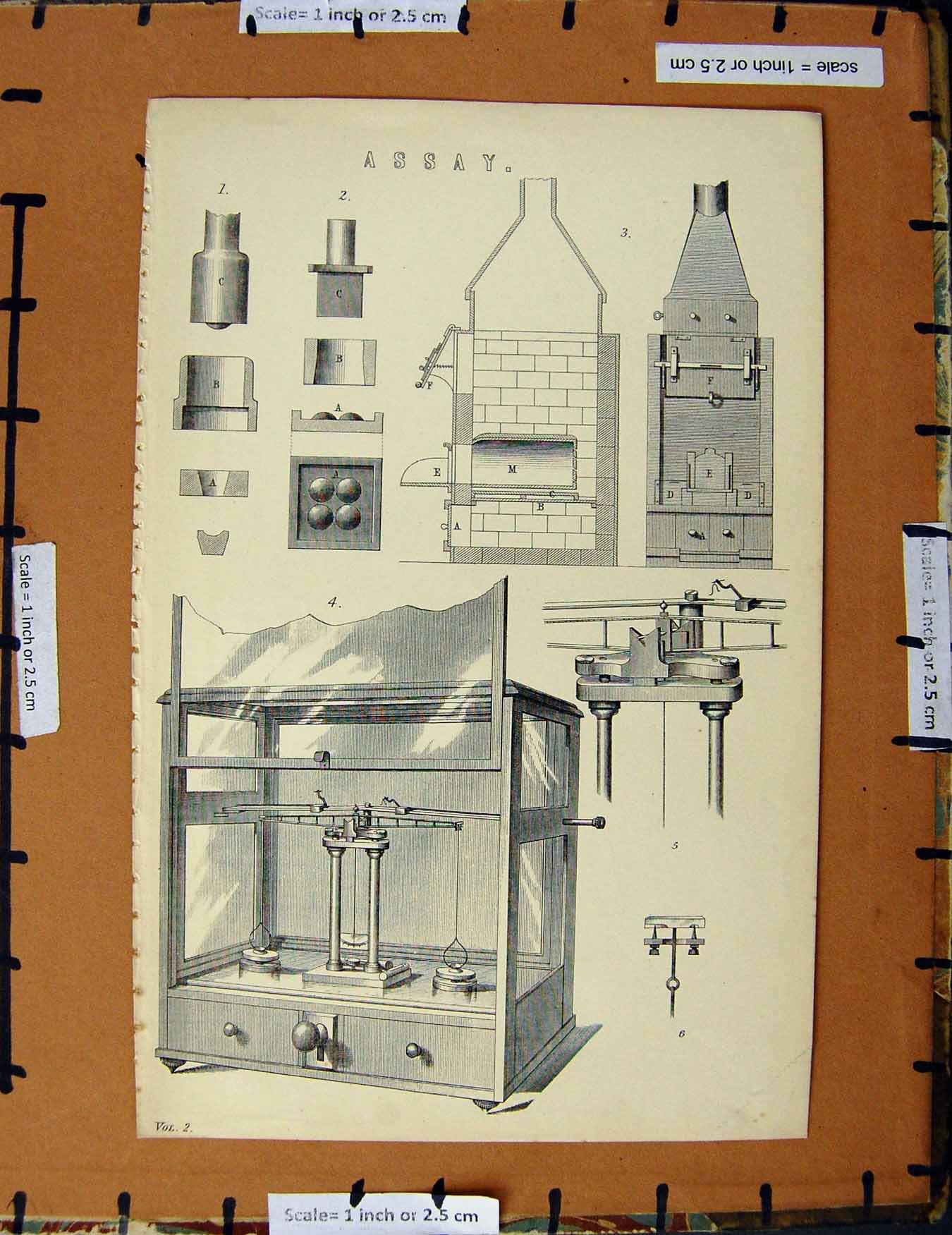 Original Old Antique Print C1800-1870 Assay Instruments Diagrams 19th Century