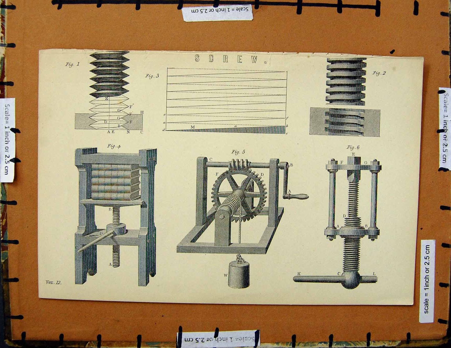Original Old Antique Print C1800-1870 Screw Machinery Diagrams Napoleonic Era