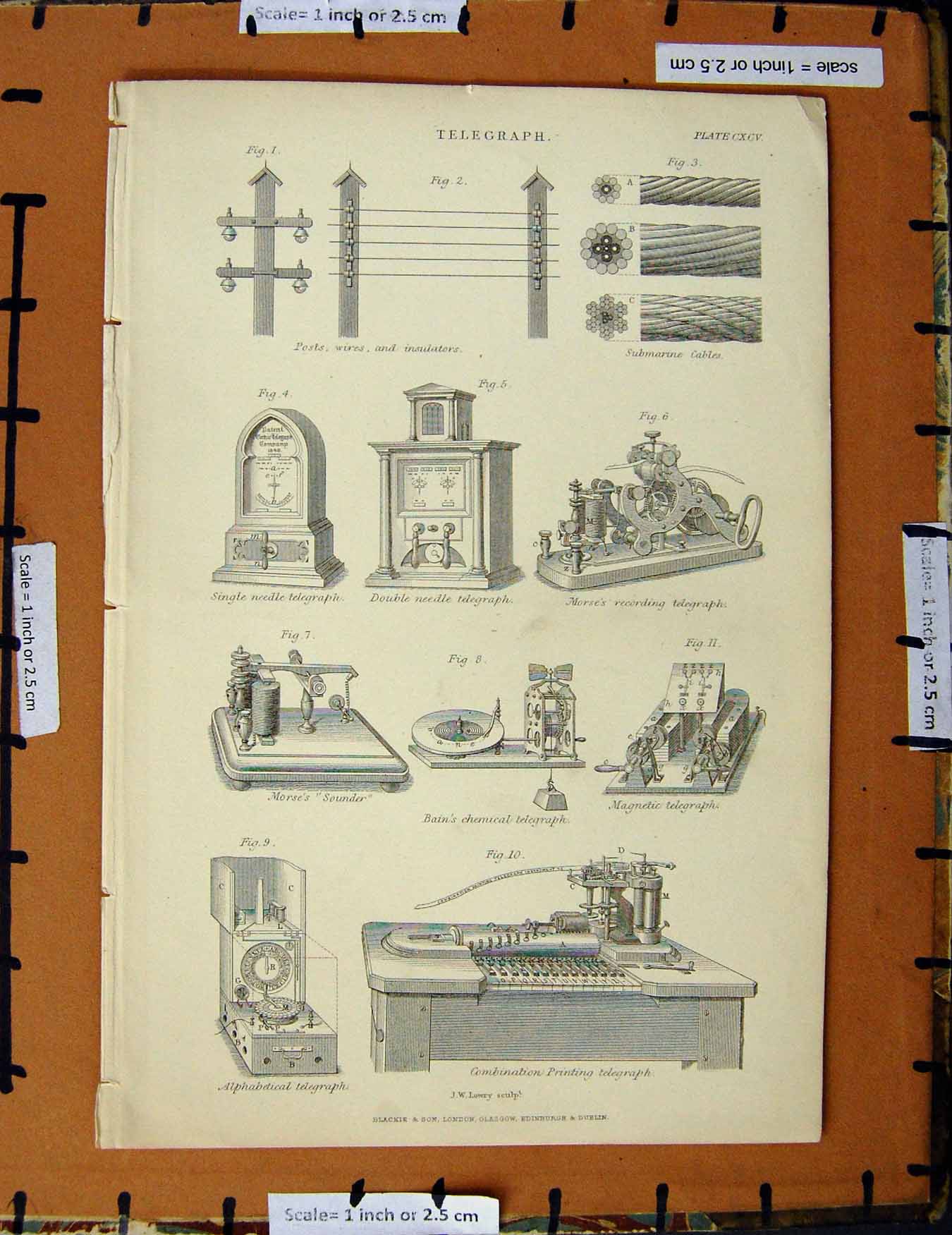 Original Old Antique Print C1800-1870 Telegraph Instruments Ing Napoleonic Era