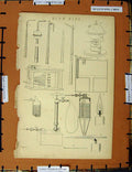 Original Old Antique Print Ref.234 C1800-1870 Blow Pipe Instruments Diagrams