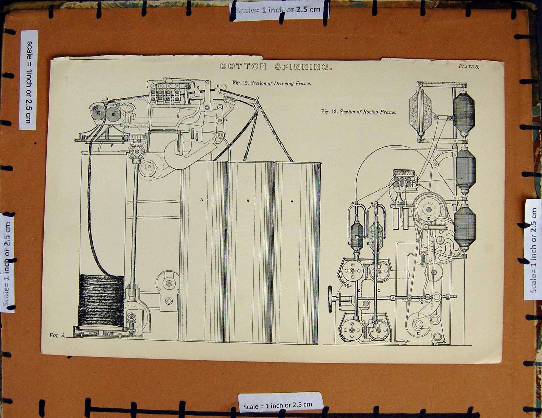 Original Old Antique Print Ref.235 C1800-1870 Cotton Spinning Machinery