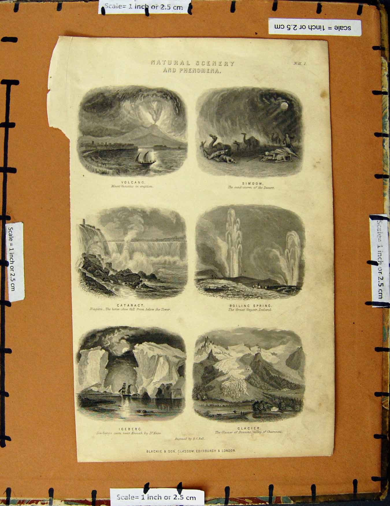 Original Old Antique Print C1800-1870 Volcano Cataract Iceberg Napoleonic Era