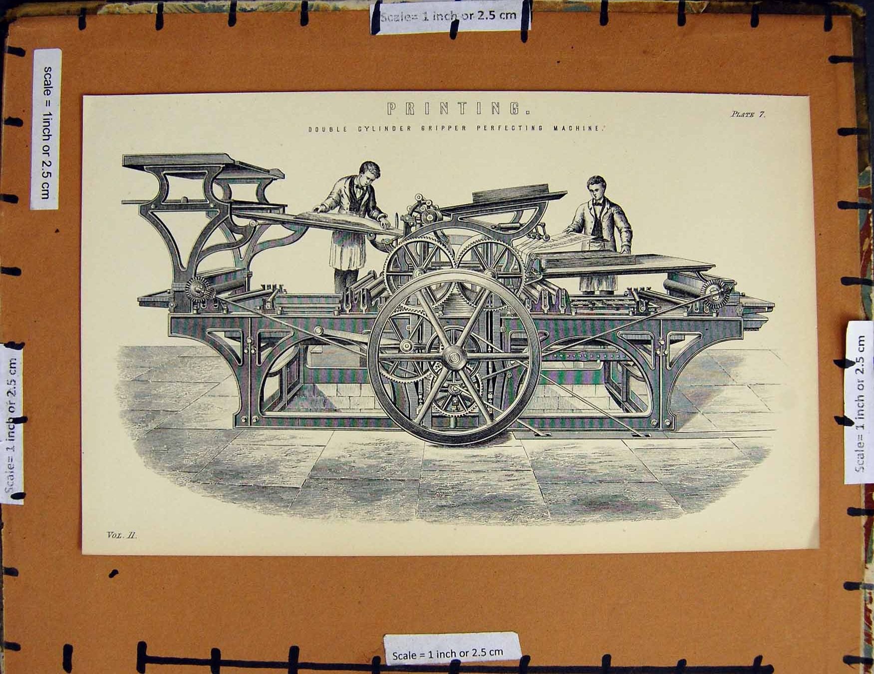 Original Old Antique Print C1800-1870 Double Cylinder Gripper Ing Machine 19th