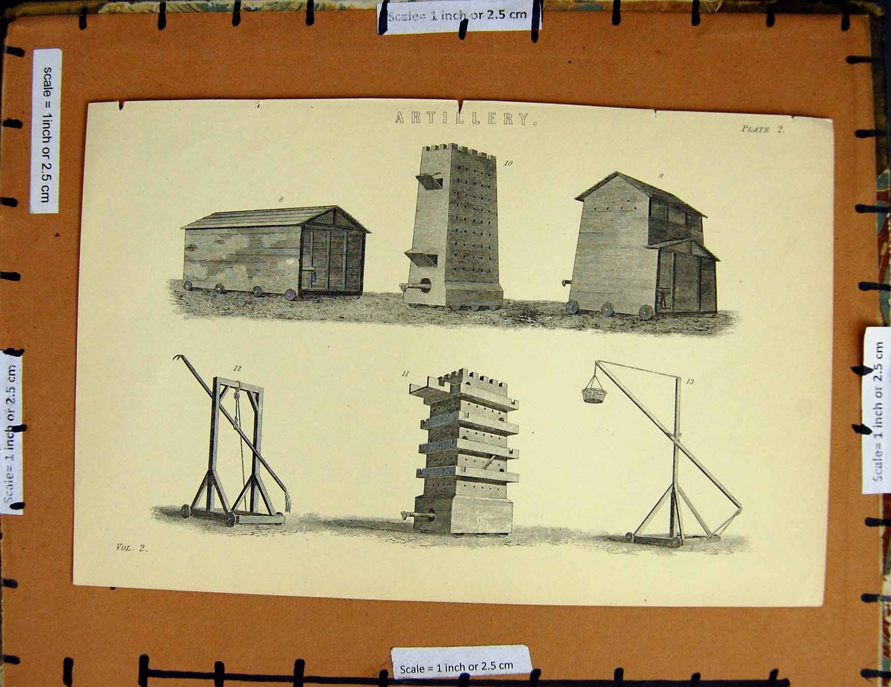 Original Old Antique Print C1800-1870 Artillery War Weapons 19th