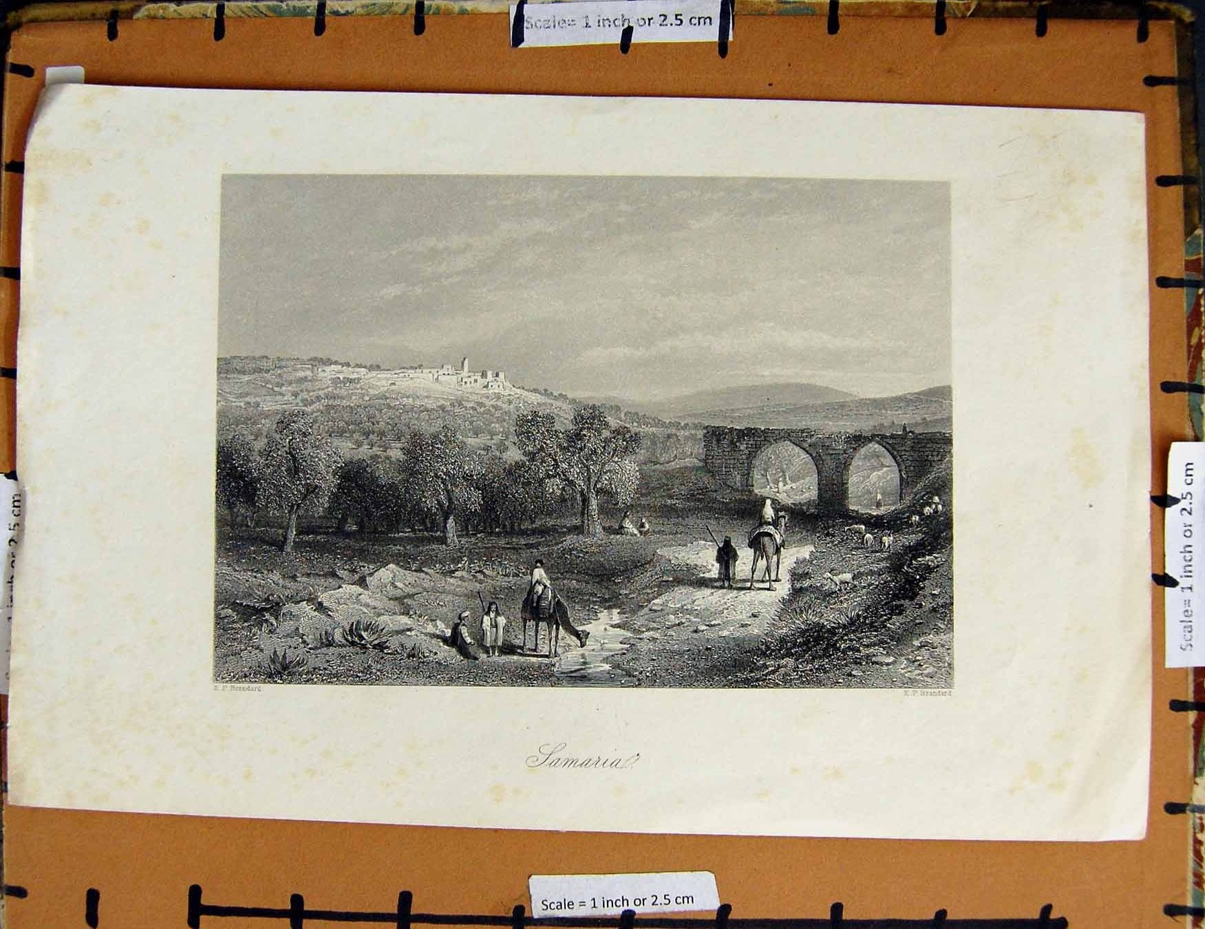 Original Old Antique Print C1800-1870 View Samaria Birdge Town Napoleonic Era