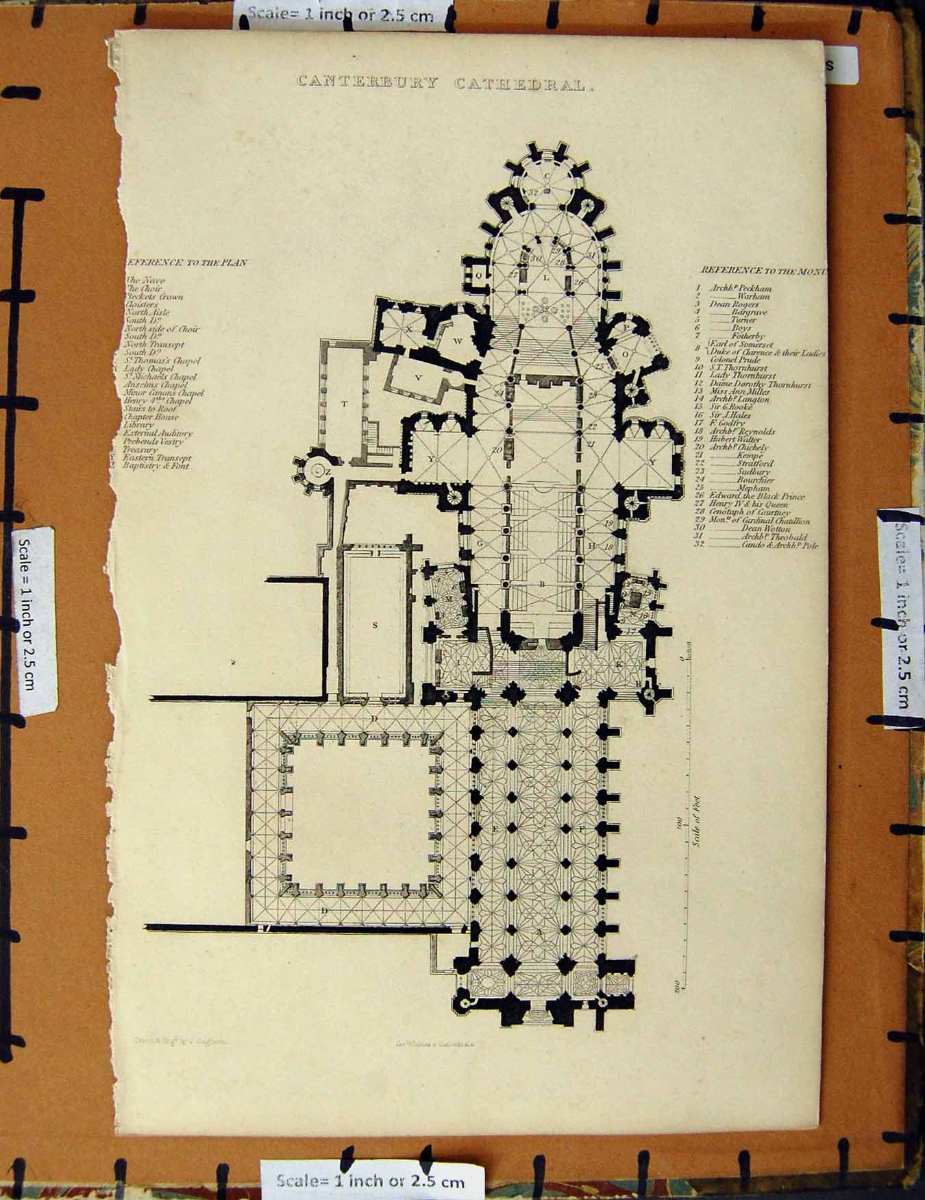Original Old Antique Print C1800-1870 Plan Canterbury Cathedral Napoleonic Era