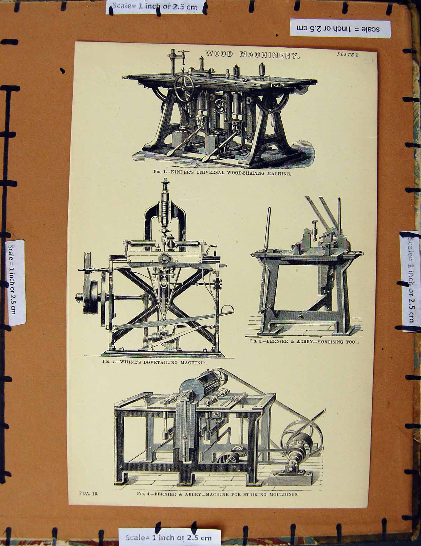 Original Old Antique Print C1800-1870 Wood Machinery Bernier Whine 19th Century