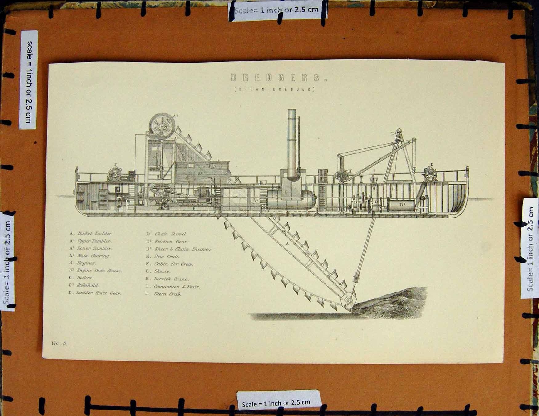 Original Old Antique Print C1800-1870 Dredgers Steam Machinery Napoleonic Era