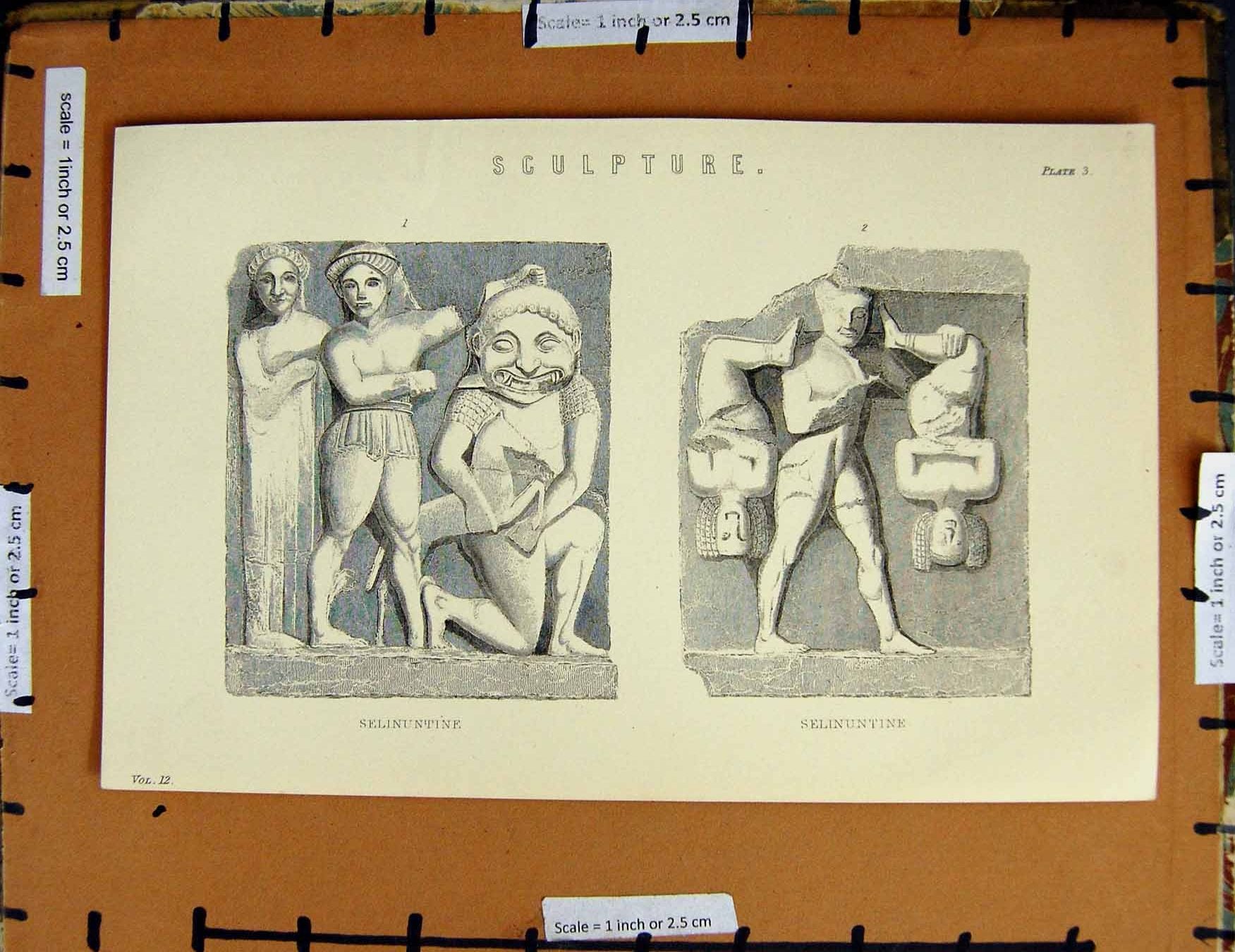Original Old Antique Print C1800-1870 Selinuntine Sculptor Statue 19th Century