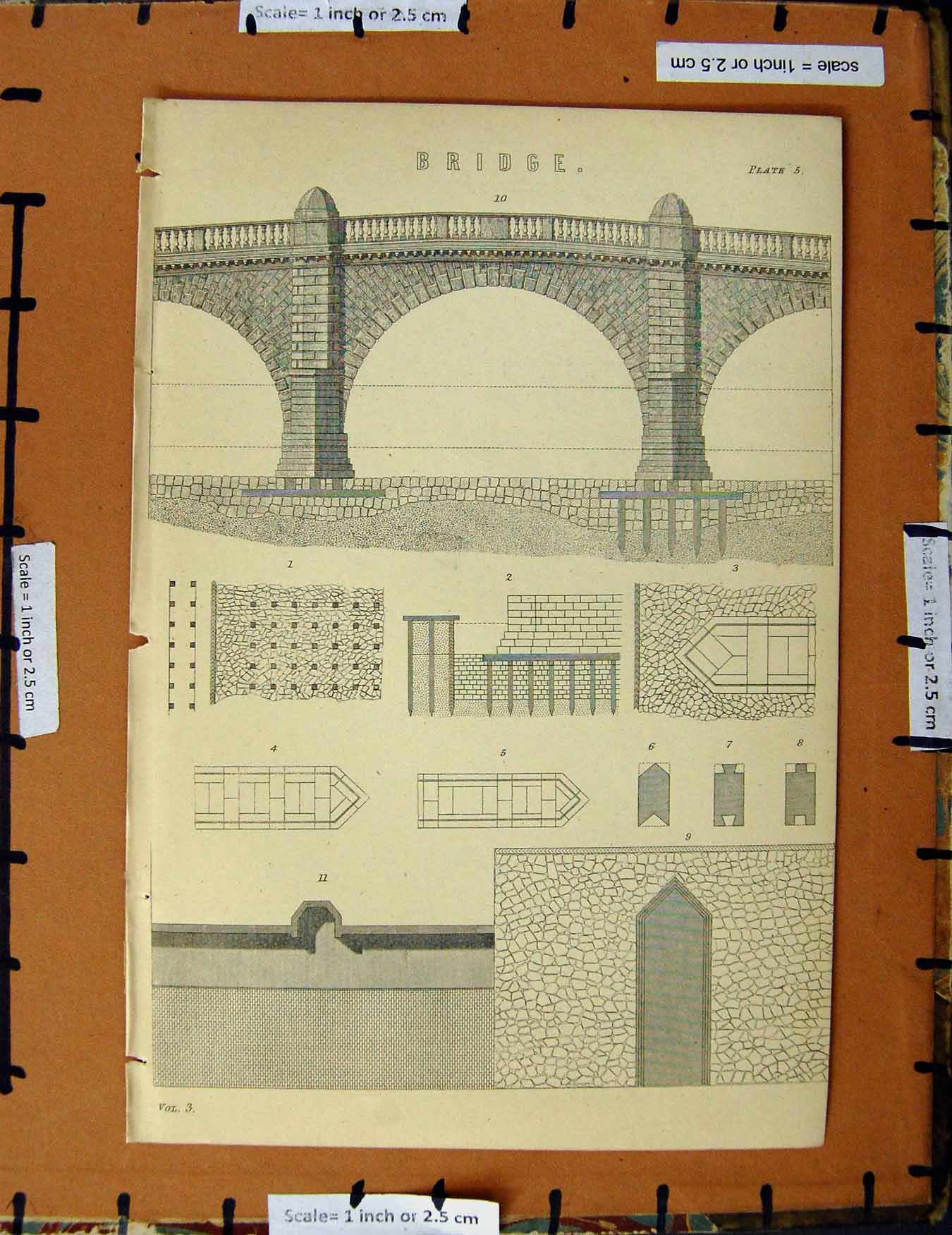 Original Old Antique Print C1800-1870 Bridge Engineering Diagrams 19th Century