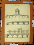 Original Old Antique Print C1800-1870 Bridge Rimini Rome Augustus 19th Century