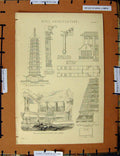 Original Old Antique Print C1800-1870 Architecture Canton Ellorah 19th Century