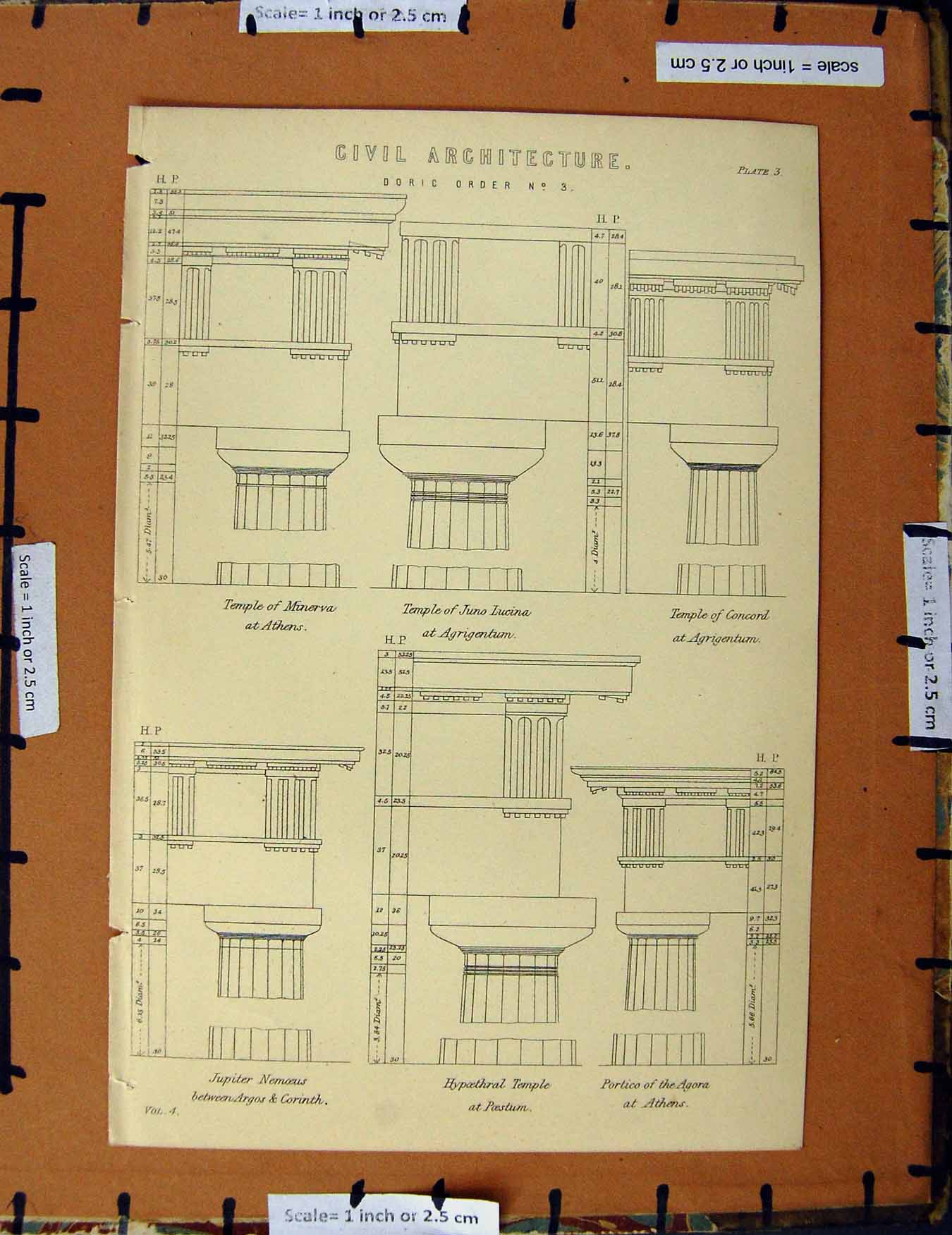 Original Old Antique Print C1800-1870 Architecture Temple Agora Napoleonic Era
