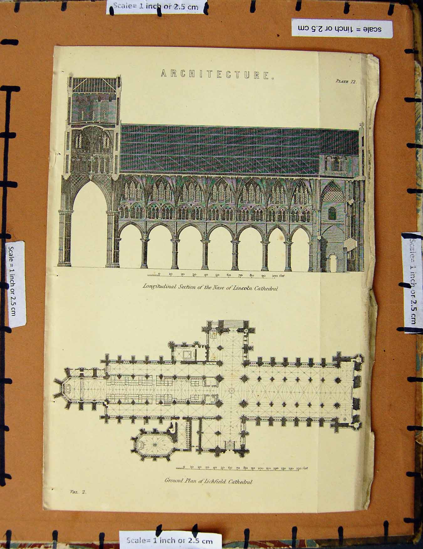 Original Old Antique Print C1800-1870 Architecture Lichfield Cathedral 19th