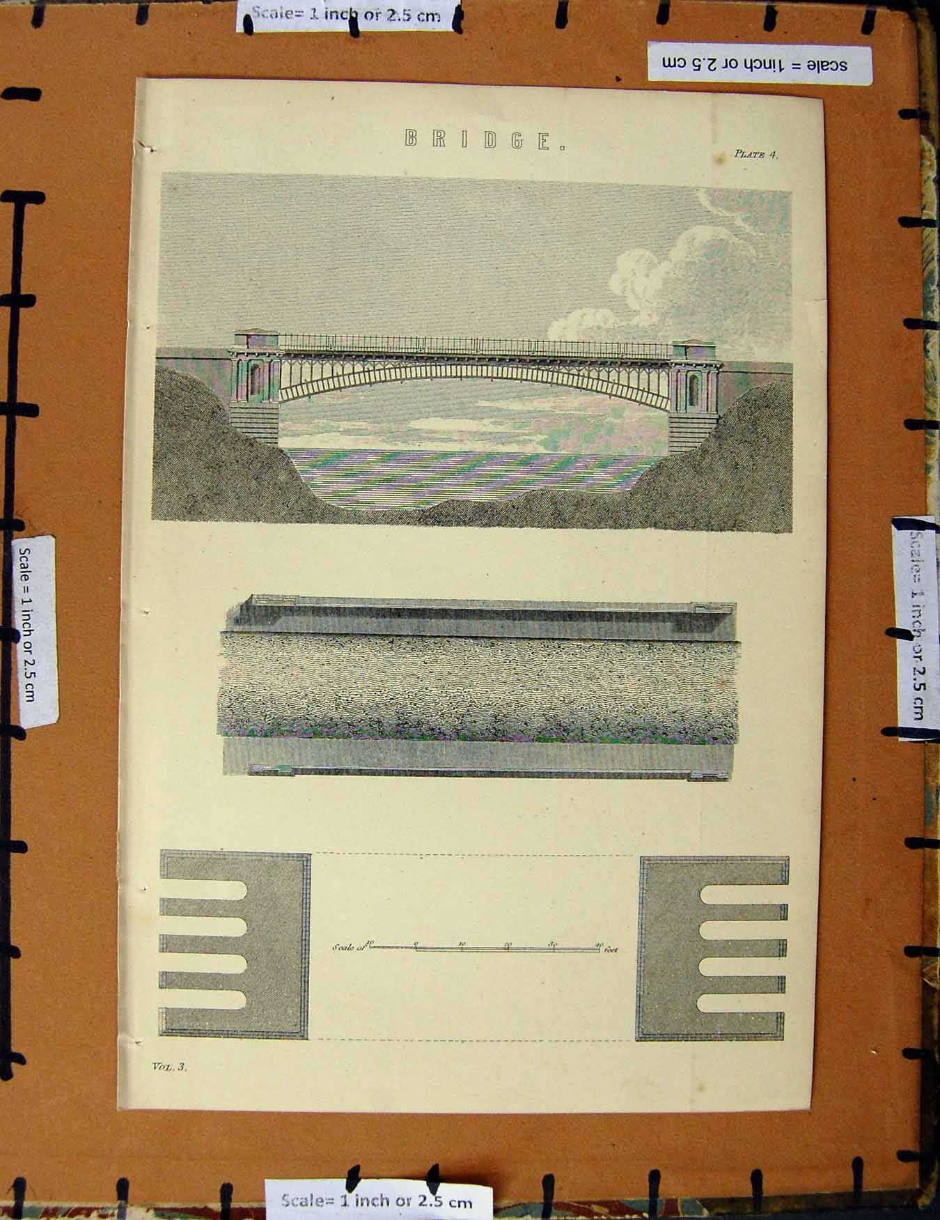 Original Old Antique Print C1800-1870 Bridge Engineering 19th