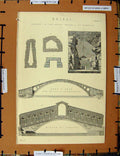 Original Old Antique Print C1800-1870 Bridge Venice Pyramid Memphis 19th